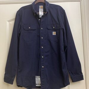 Carhartt Long sleeve Fire resistant Shirt Men’s SZ MT Navy Workwear heavy duty